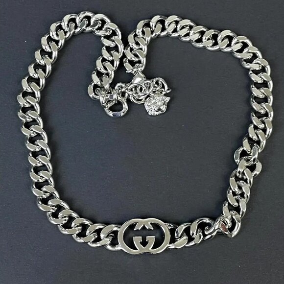 Luxury Silver Toned G G Cuban Link Chain  Bracelet – Stainless Steel - Picture 1 of 8